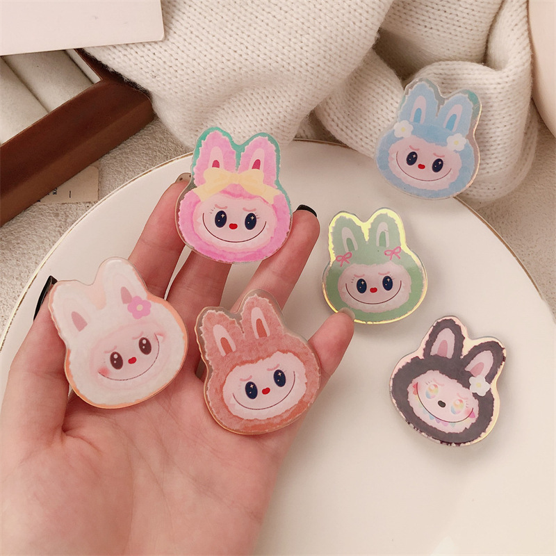 Círculos animados brillantes de color polvo brillante cara pequeña conejo clip de pelo nuevo clip de la chica lindos clip de pelo roto acabado clip de cabello