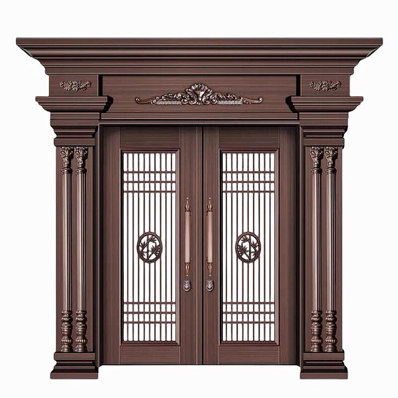 Magnesium Alloy High-end Villa Door Glass Spliced Style with Door Head Door Post Security Door Class A Entrance Door