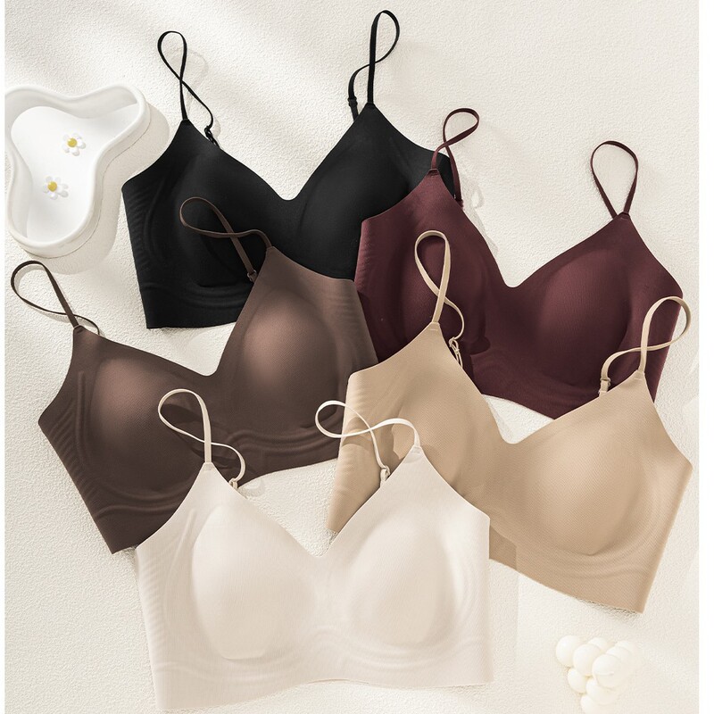 9360 Seamless Brushed Spaghetti Strap Liquid Foundation Hyaluronic Acid Underwear Jelly Comfortable Wire-Free Bra Cross-Border Export
