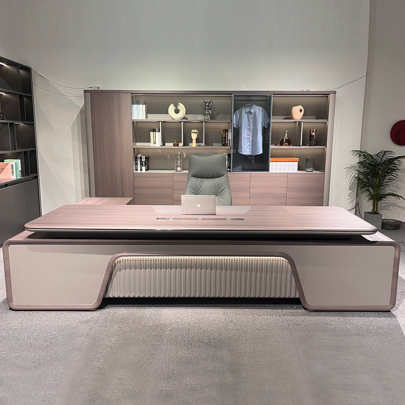 2026 New Model Modern Light Luxury Executive Desk with Stylish 2.4m Light Strip, Ceo Desk, Manager Desk, Executive Office Desk