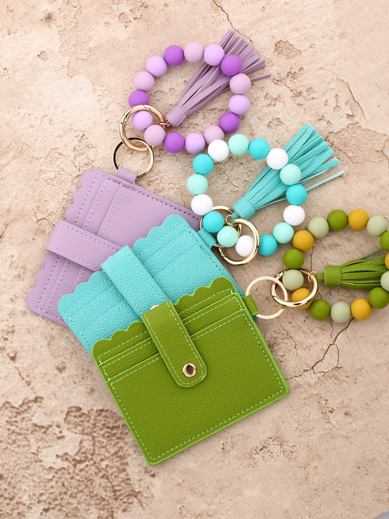 Daily Occasion Women's Solid Color PU Silica Gel Tassel Snap Button Card Holders