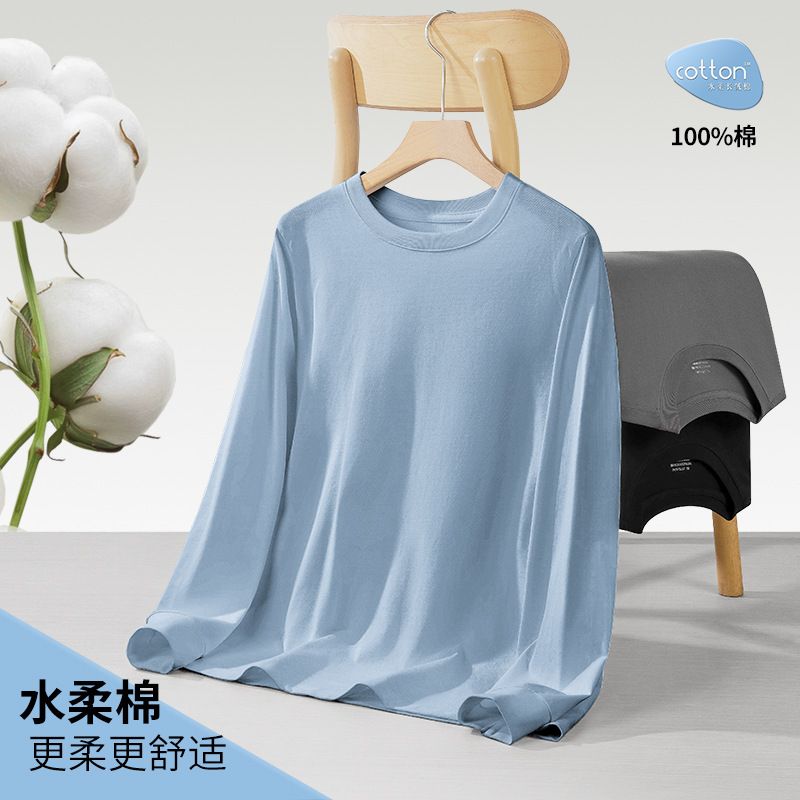 [Algodón suave de agua] Camiseta de manga larga para hombre de nuevo estilo, pijamas de algodón para primavera y verano, deportes y ocio, hogar de manga larga