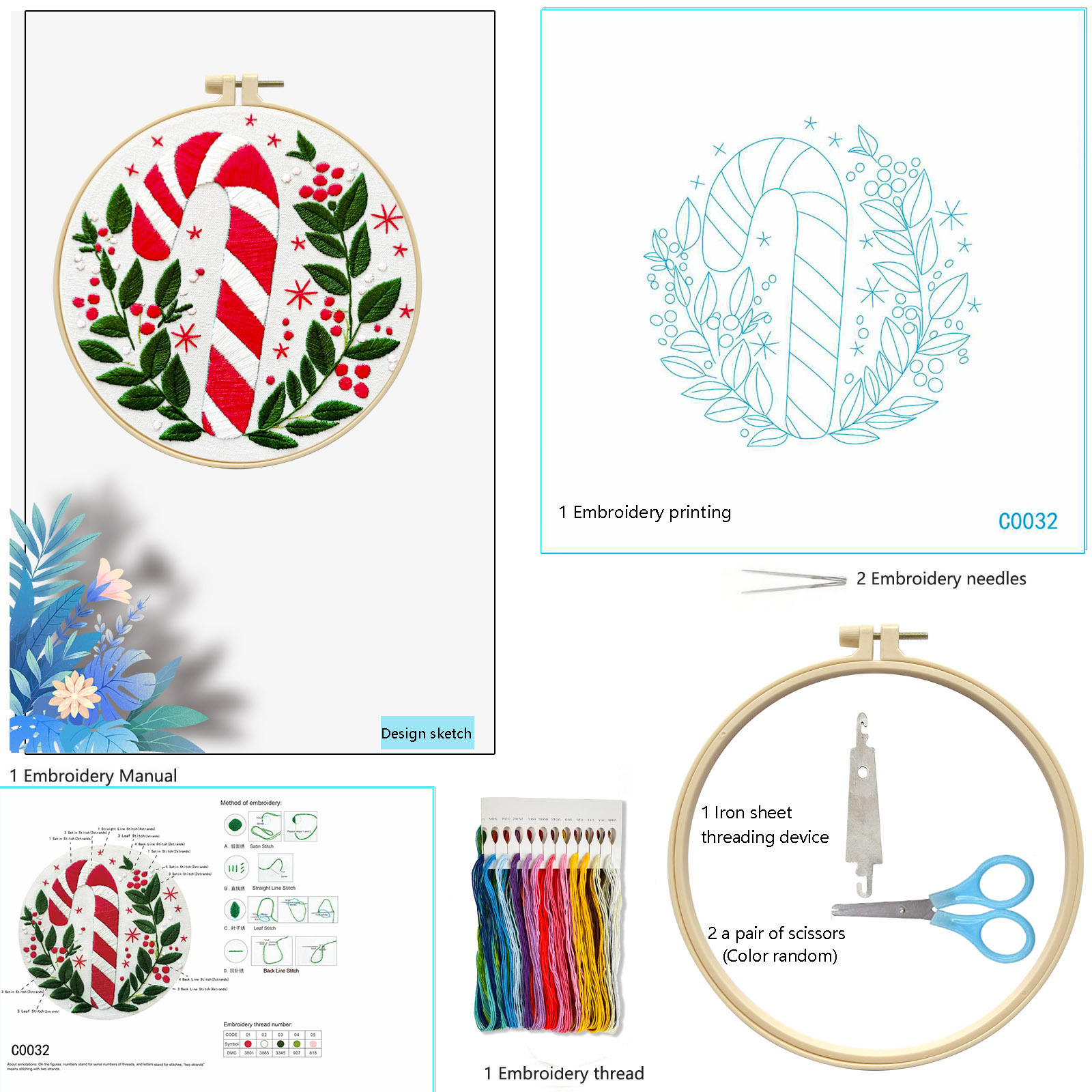 Bolsas de materiales de bordado transfronterizas explosivas de Navidad dos algodón de alta calidad bordado fábrica de decoración del hogar al por mayor