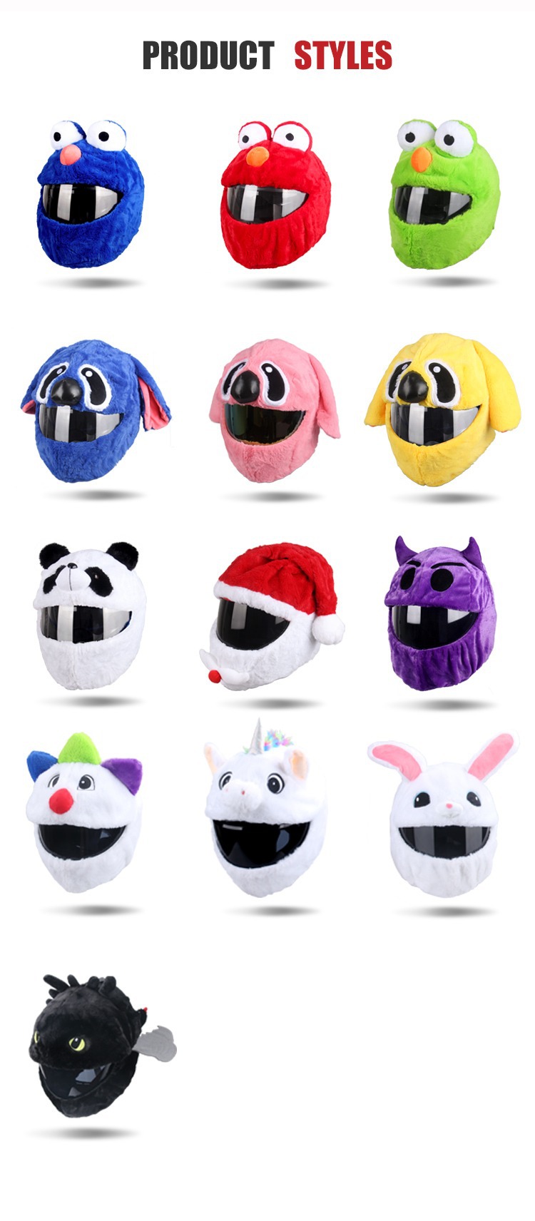Cross-Border Foreign Trade Wholesale Motorcycle Helmet Covers Stitch Pikachu Santa Claus Cartoon Plush Animal Masks