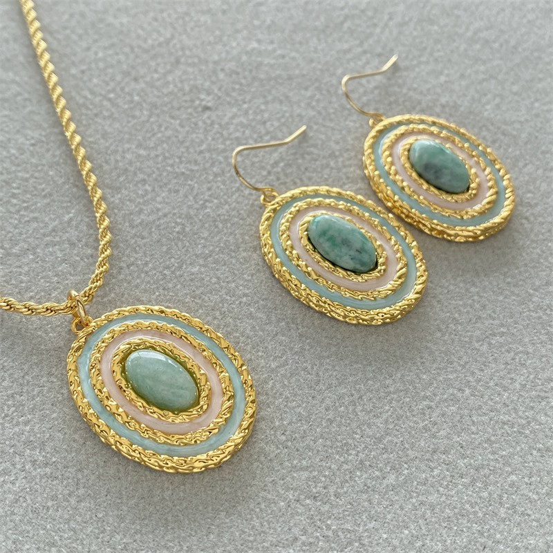 Online Red blogger same style Oval inlaid Tianhe stone pendant enamel glaze drop oil light luxury high-grade necklace for women Wholesale