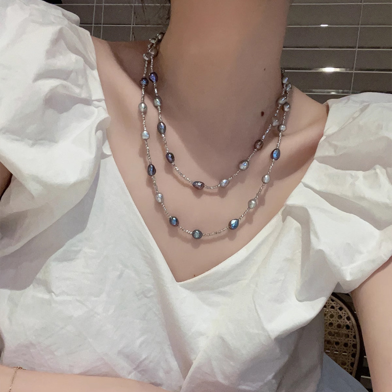 天然巴洛克淡水珍珠項鍊秋冬女高級感百搭小眾串珠鎖骨頸鏈配飾品
