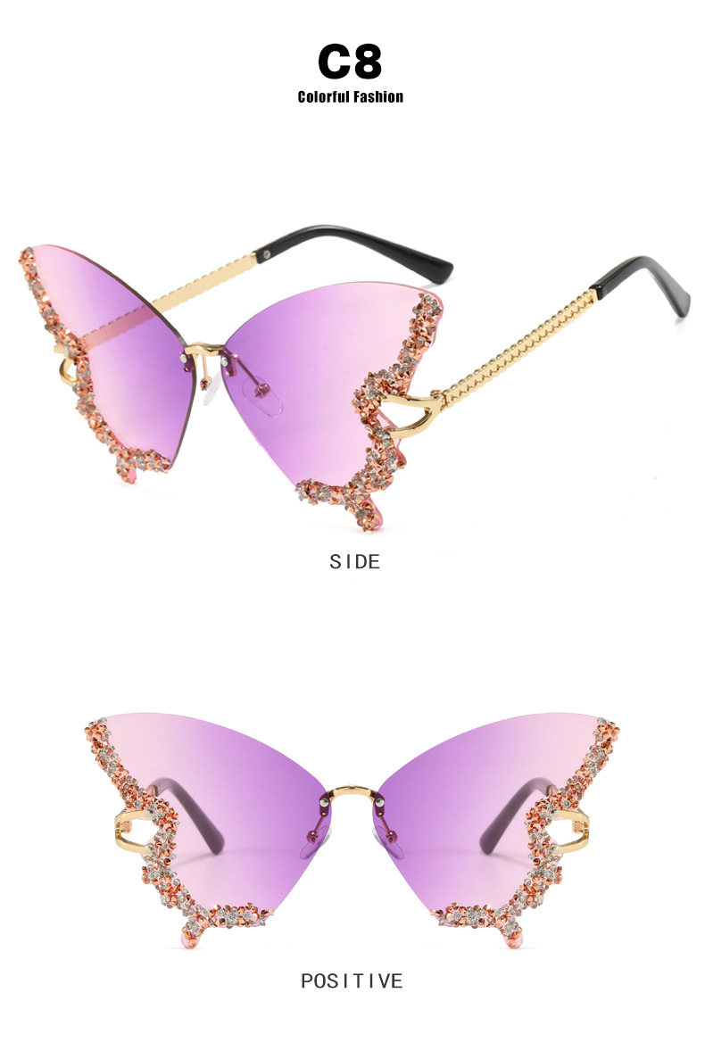 76g Weight Frameless Glasses Structure Sunglasses Classification PC, UV400 Protection Lens Material Butterfly Frame Glasses Style Travel, Party, Stage Occasion Butterfly Pattern All Seasons Season Women's Gender Personality, Hip-Hop, Street Style Personality Hip-Hop Street Butterfly PC UV400 Protection Butterfly Frame Frameless Women's Sunglasses 11