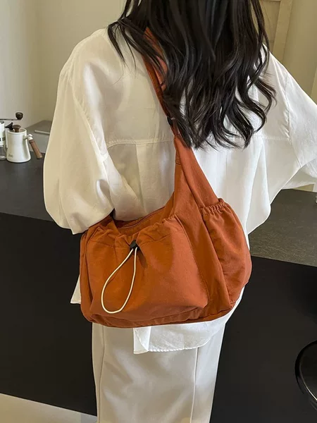 Korean Style Fashionable Nylon Crossbody Bag 2024 New Casual All-match Pleated Shoulder Bag Large Capacity Solid Color Canvas Bag