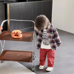 兒童襯衫2024年春季男童新款格子上衣中小童疊穿毛邊襯衣寶寶百搭