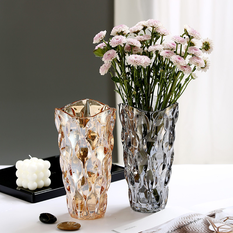 Nordic light luxury glass vase, high-end decor, living room hotel flower pot, Instagram style, rose bedroom craft