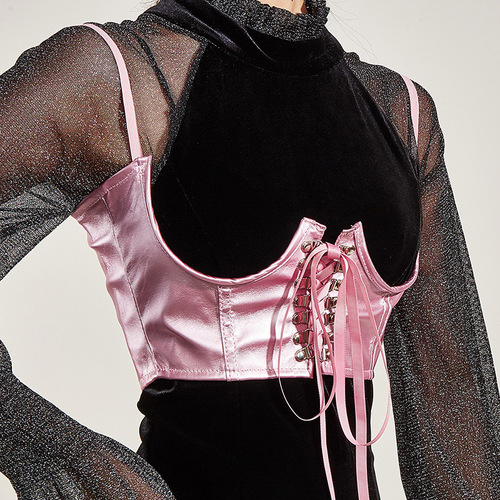 French European and American street dark girl wrap chest corset with fishbone steel ring inside to slim waist and suspender belt