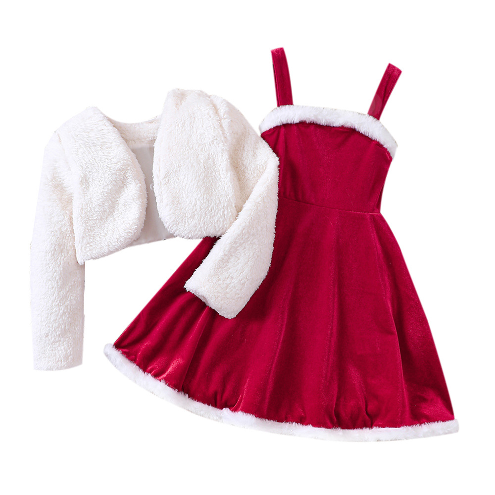 Vêtements pour enfants EW, nouveau produit pour filles, petit manteau d'automne et d'hiver, robe à bretelles en velours TZ855-D_voghion.com