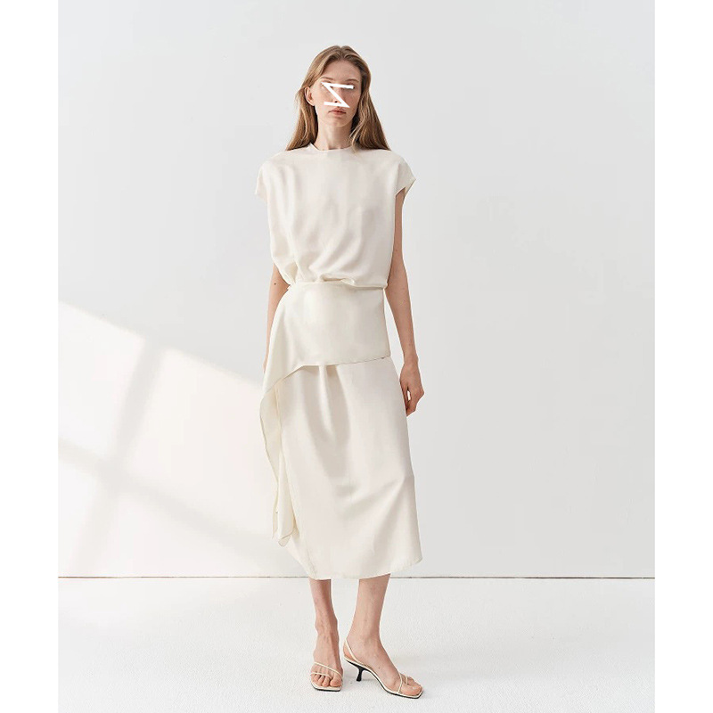 French-Style Simple Off-Shoulder Strapless Waist-Cinching Versatile Tank Dress French-Style Slimming Irregular Patchwork Long Dress