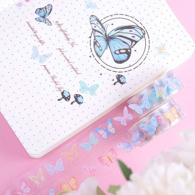 59g Weight Washi Tape Stationery Type 5 PCS/Package Quantity School Occasion PET Material Butterfly, Daisy Pattern Cute Style 5 PCS/Package Butterfly Daisy School PET Cute Washi Tape 23