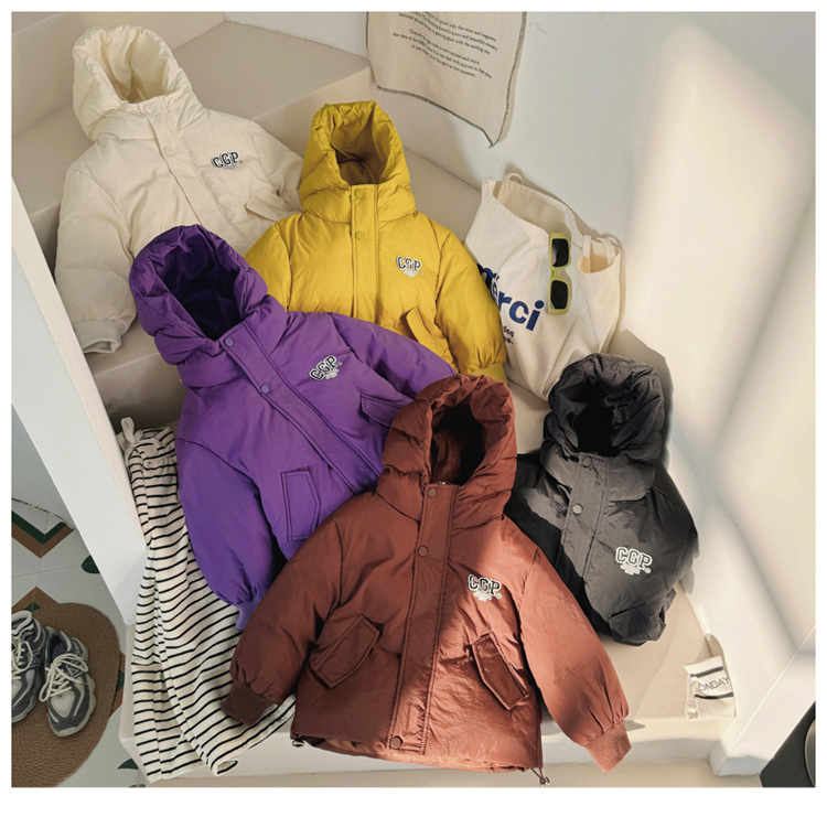 Children's 2023 new solid color hooded turtle shell jacket for boys and girls, white duck down children's clothing live_voghion.com