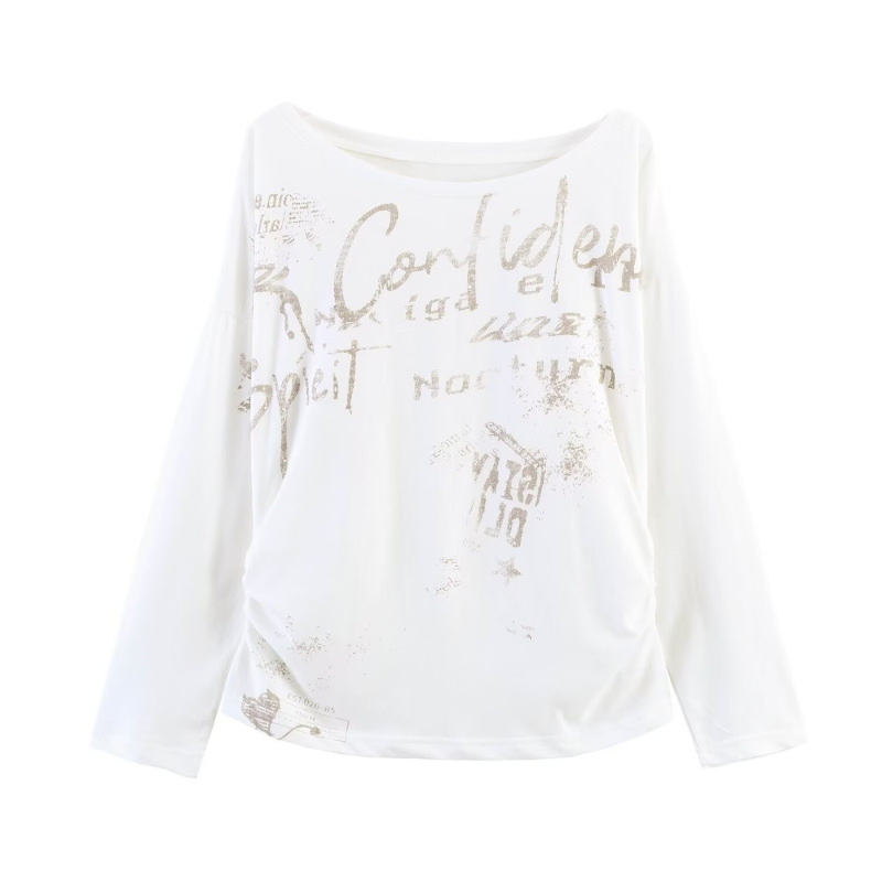U Cross-Border European and American Style 2026 New Fashion Elegant Amazon Women's Clothing Wholesale Printed Off-Shoulder Ultra-Loose T-Shirt