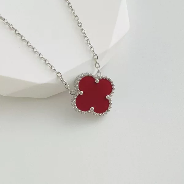 15mm Steel Color Double-Sided Four-Leaf Clover Necklace Women's Simple Titanium Steel Clavicle Chain Neck Chain Douyin Internet Celebrity Jewelry