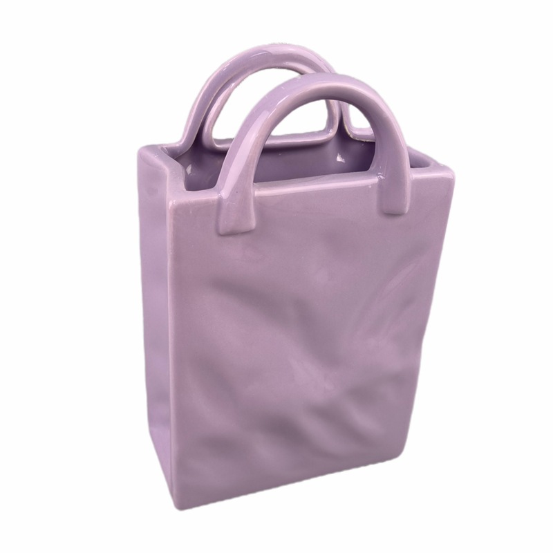 Bolsa floral creativa pintada a mano con relieve, cesta de flores de cerámica con forma de bolso, cesta para arreglos florales, adorno de almacenamiento, hecho a mano