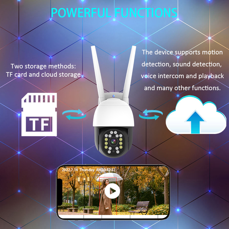 Cámara de Vigilancia Exterior de Fábrica, Cámara Domo Impermeable, Comercio Exterior Transfronterizo, Superventas, Inalámbrica, PTZ Inteligente, 2K de Alta Definición
