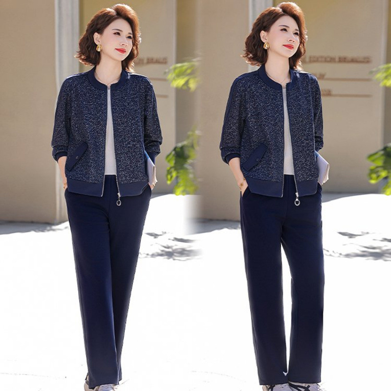 Elegant and Stylish Sports Suit for Mothers, Middle-Aged Women's Spring and Autumn Jacket, Middle-Aged Women's Top, Two-Piece Set with a Refined Look Elegant and Stylish Sports Suit for Mothers, Middle-Aged Women's Spring and Autumn Jacket, Middle-Aged Women's Top, Two-Piece Set with a Refined Look