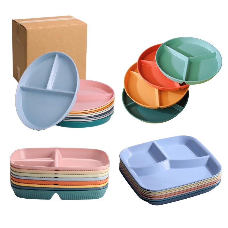 Amazon Wheat Straw Divided Plate Set, Three-Compartment Portion Control Plate, Round High-Value Slimming Plate, Plastic Plate Amazon Wheat Straw Divided Plate Set, Three-Compartment Portion Control Plate, Round High-Value Slimming Plate, Plastic Plate