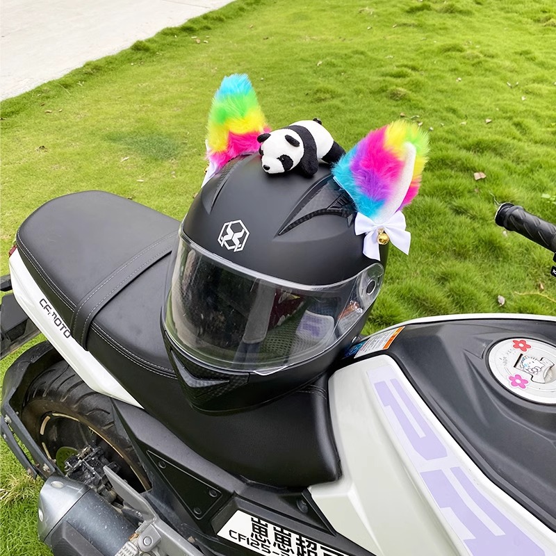 Cute Plush Colorful Cat Ear Helmet Decoration Motorcycle Electric Car Helmet Universal Detachable