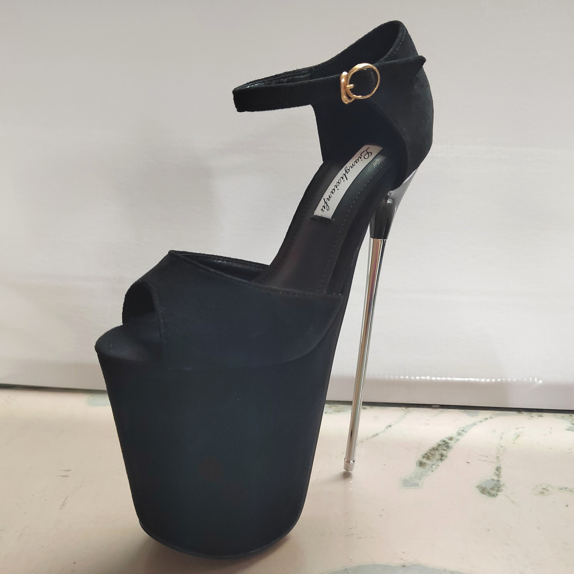 Sandal cao gót nữ hở mũi phong cách Âu Mỹ gợi cảm, gót thép 22 cm — Màu đen chi tiết 8