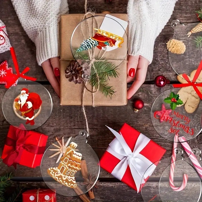 リボン付きの100個の3インチ透明アクリルクリスマス装飾品|undefined