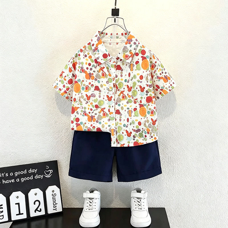 Summer boys' beach style floral shirt, new short-sleeved shirt, vacation style, thin summer style for babies.