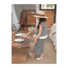 跨境外贸女童格子套装2025夏季新款童装时髦飞袖洋气小女孩韩版儿