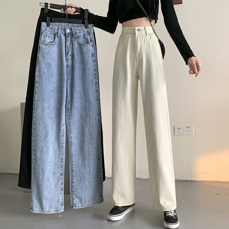 Jeans for Women 2024 Spring and Summer New High-Waisted Loose Slimming Look Wide-Leg Denim Trousers Foreign Trade Cross-Border Supply