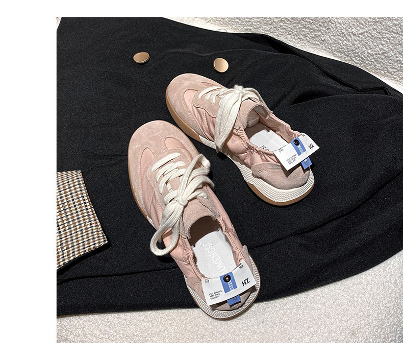 Giày sneaker nữ da thật phối lưới kiểu ballet, đế cao su chống trượt, dây buộc — Màu hồng, Màu mơ, Màu vàng chi tiết 32