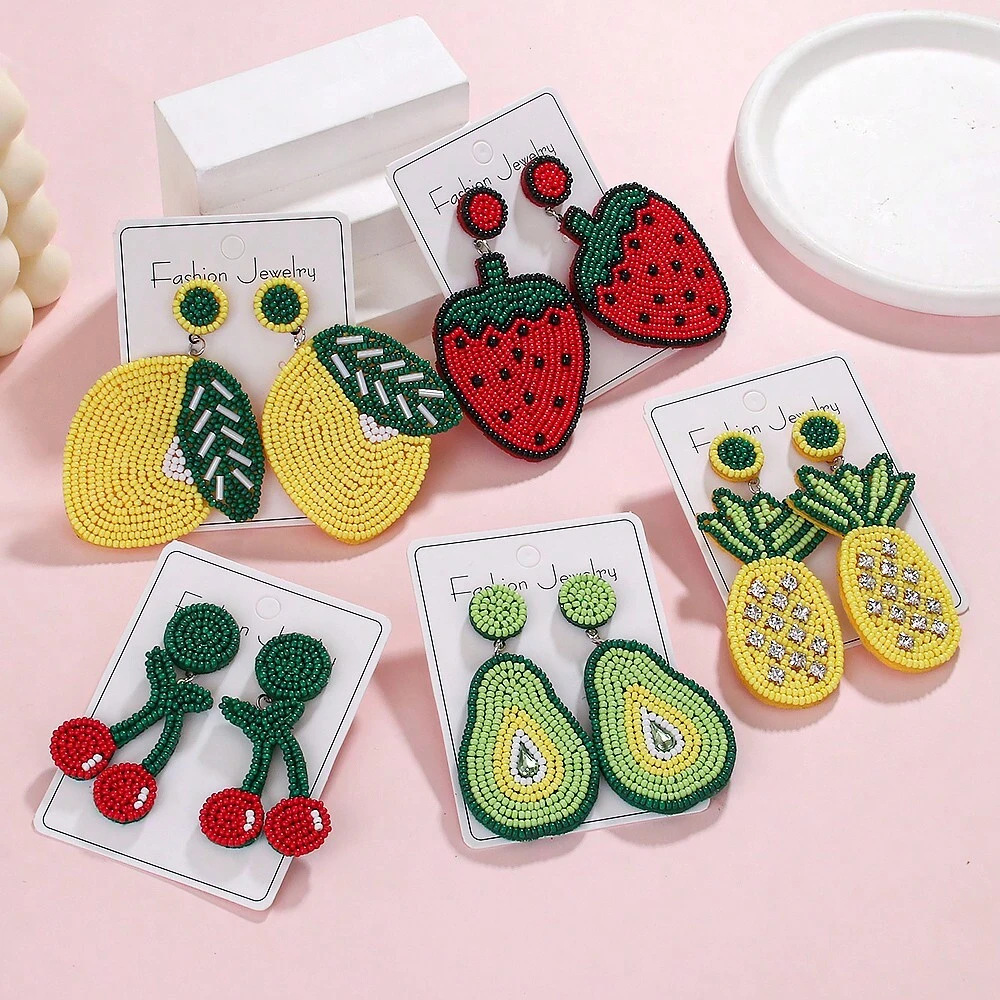 1 Pair Basic Fruit Inlay Copper Drop Earrings display picture 1