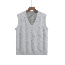新款韩版宽松打底针织衫无袖背心男士潮流套头V领毛衣马甲外套男