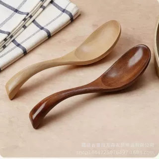 日式天然原木勺子汤勺饭勺瓷式曲柄汤匙实木调羹木质餐具家用批发