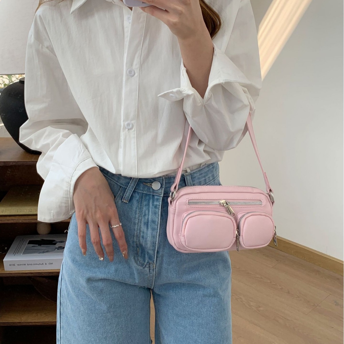 One Shoulder Messenger Bag in Black