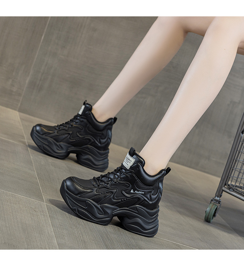 Giày sneaker nữ đế dày tăng chiều cao phong cách thể thao — Đen lót lông 5351-1, Đen lót đơn 5353, Be lót lông 5351-1, Be lót đơn 5351 chi tiết 20