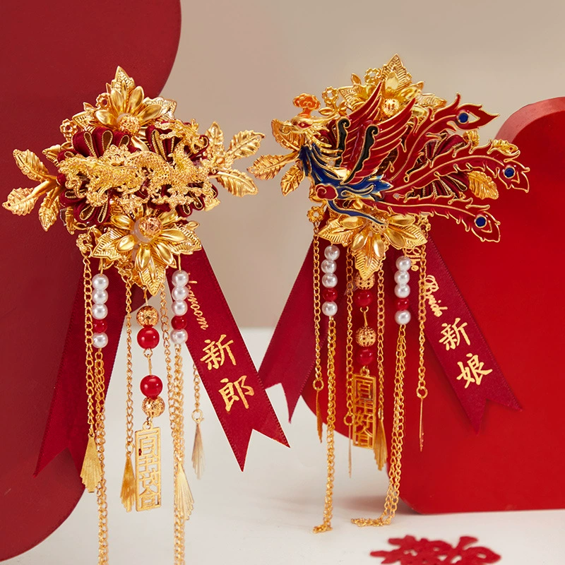 Brooch lapel pin for bride for beloved, dragon and phoenix, high-quality style, full set