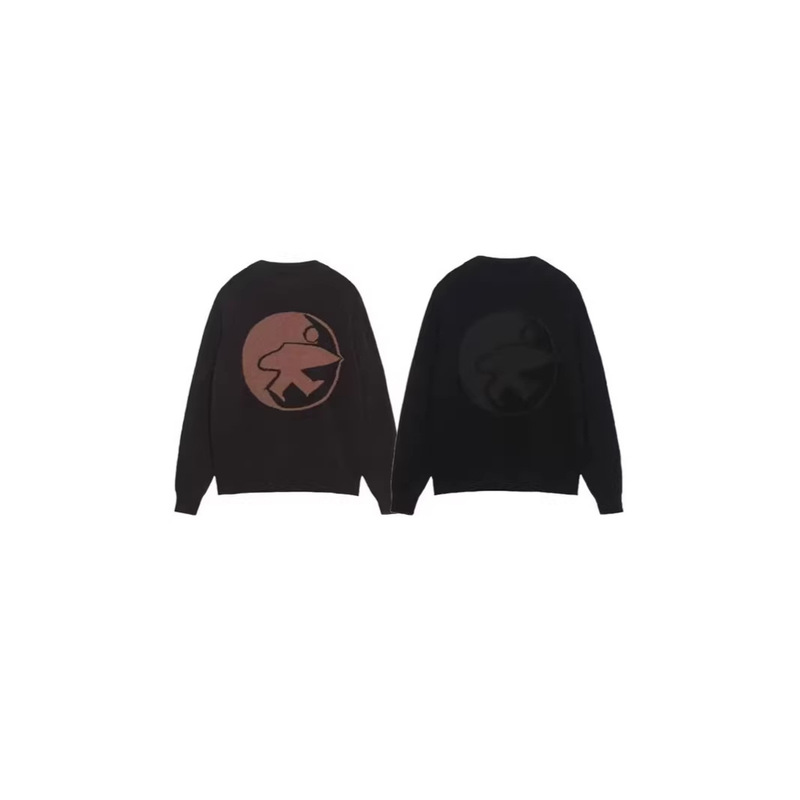 Cross-Border Authentic Stussy Fw25 Solid Color American Retro Cartoon Crew Neck Sweater Couple Style Dropshipping