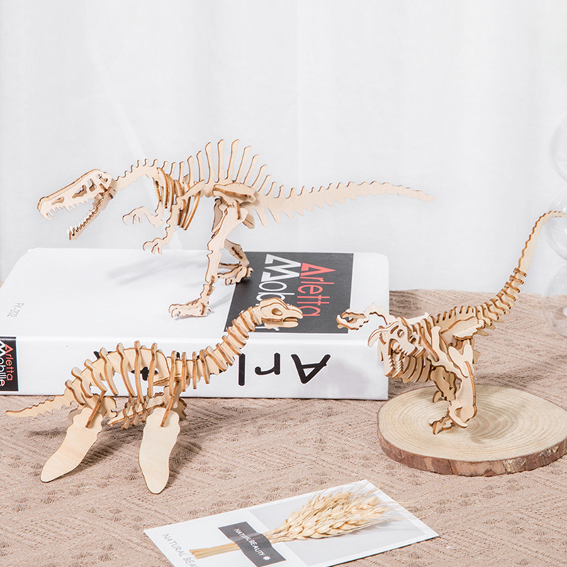 Puzzles de dinosaurio de madera creativos hechos a mano modelo 3D puzzle tridimensional regalos de vacaciones juguetes de madera al por mayor