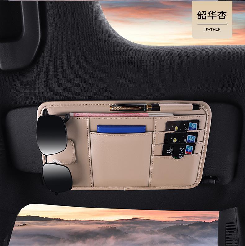Car sun visor storage artifact multi-function light barrier glasses bag card driving identification clip car storage cover