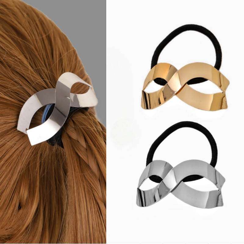 Estilo coreano Simple Red de las mujeres alto elástico de metal cepillado cuerda del pelo lazo banda de goma del pelo cuerda del pelo temperamento banda de pelo tocado