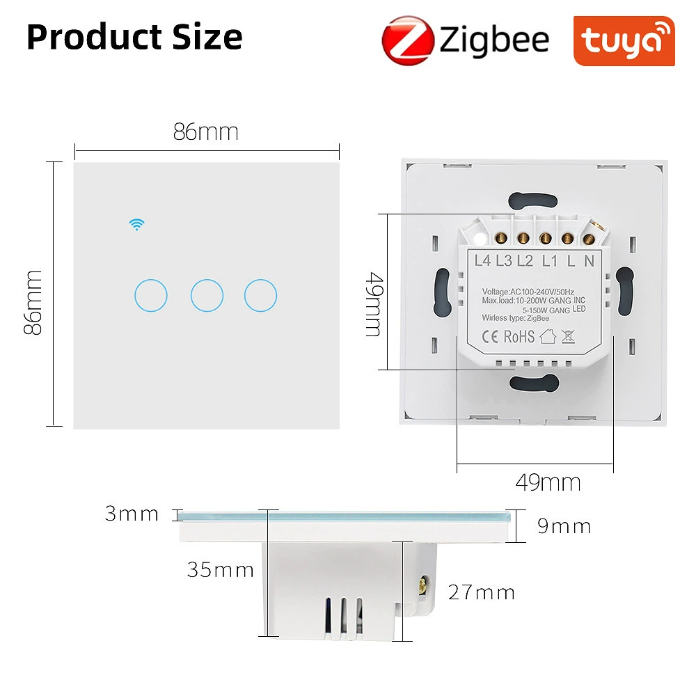 Кросс-бордер ZigBee умный выключатель по европейскому стандарту темное установка закаленное стекло голосовое приложение переключатель панель нулевая пожар версия