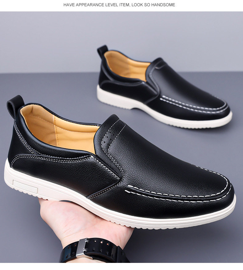 Giày lười nam cỡ lớn may thủ công, giày da casual xỏ chân, đế bằng, mũi dẹt — Màu xanh dương, màu đen chi tiết 19