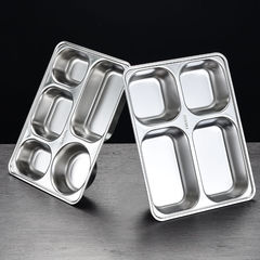 Deepen and thicken 304 stainless steel lunch box Student four-five grid bento box Canteen meal fast food plate LOGO