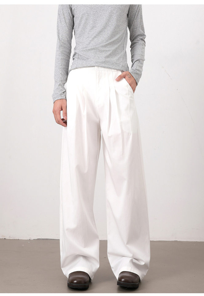 Quần tây nam dáng chữ A xếp ly đôi form rộng rủ, phong cách công sở casual — Màu kaki, Màu trắng, màu đen chi tiết 18