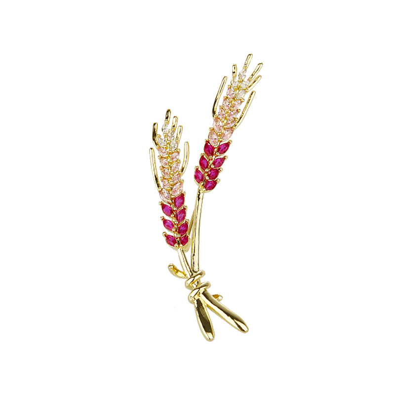 Broche d'oreille en zircon léger de luxe, style européen et américain, ornée de blé. Épingle de costume haut de gamme et raffinée, corsage tendance._voghion.com