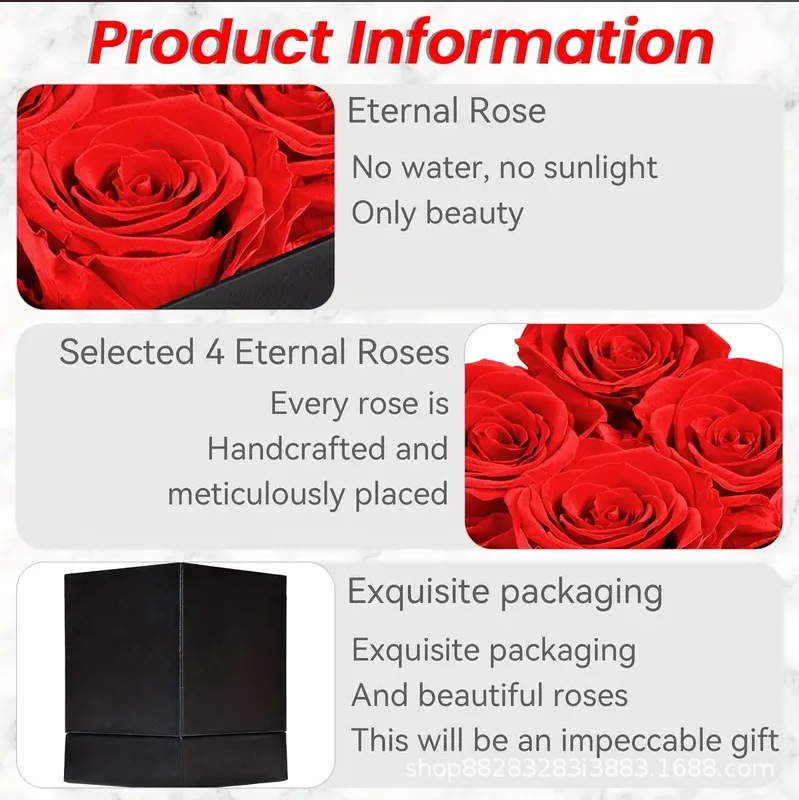 Rosa de la vida eterna cuadrado abrazo barril regalo de mano abrazo barril ramo barril diy día de San Valentín caja de regalo de Navidad