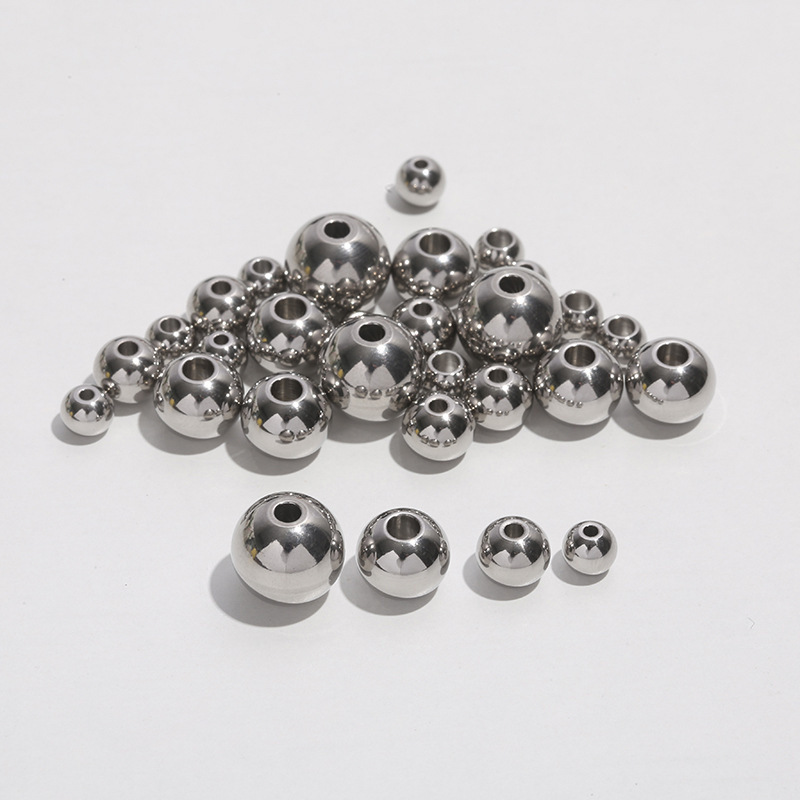 Stainless steel through-hole beads spacer beads drilling beads perforated beads round beads straight beads multi-size loose beads spot wholesale