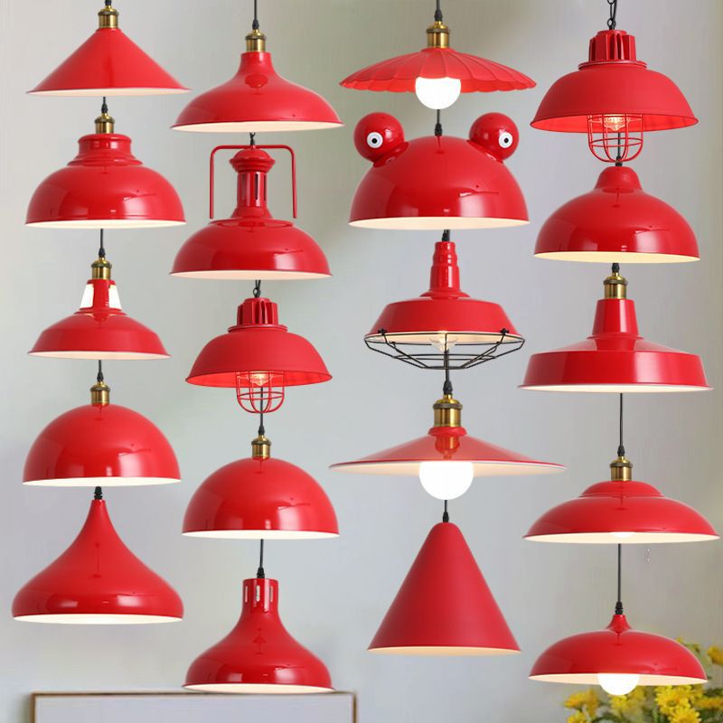 Hong Kong-Style Retro Industrial Style Bright Red Creative and Unique Nostalgic Lampshade Chandelier for Hot Pot Restaurants, Barbecue Restaurants, and Dining Establishments Hong Kong-Style Retro Industrial Style Bright Red Creative and Unique Nostalgic Lampshade Chandelier for Hot Pot Restaurants, Barbecue Restaurants, and Dining Establishments